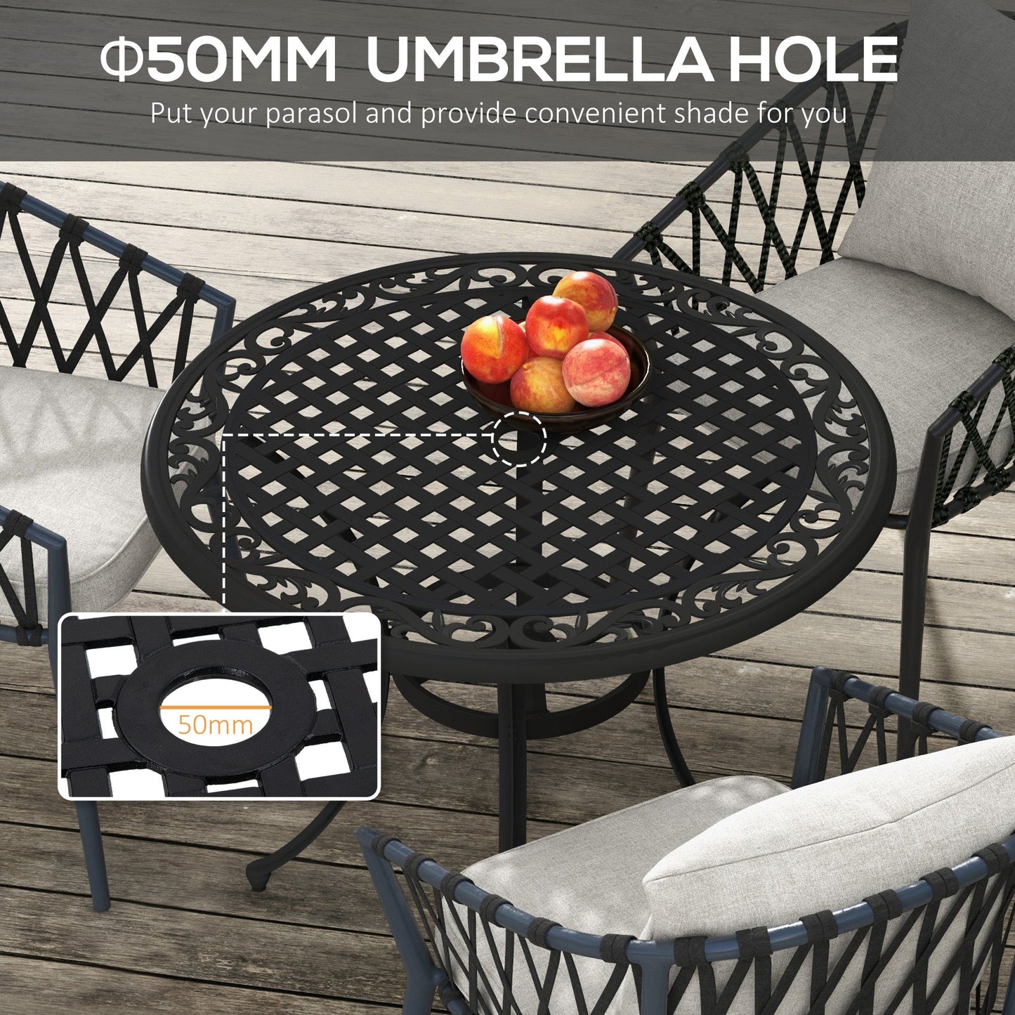 Outsunny 90cm okrągły aluminiowy stół ogrodowy dla czterech osób z otworem na parasol