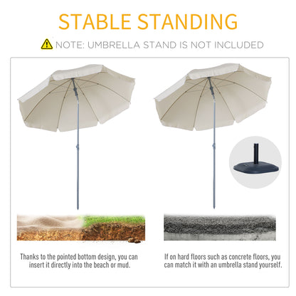 Outsunny 2.2m Beach Umbrella, Portable Parasol with Tilting Function, Outdoor Sunshade Shelter with 8 Ribs, Cream White