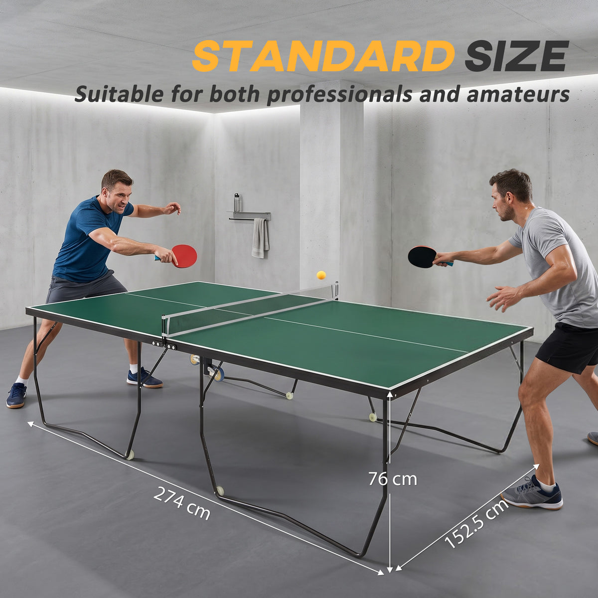 SPORTNOW 9FT Folding Tennis Table, with 8 Wheels, for Indoor Use, Green
