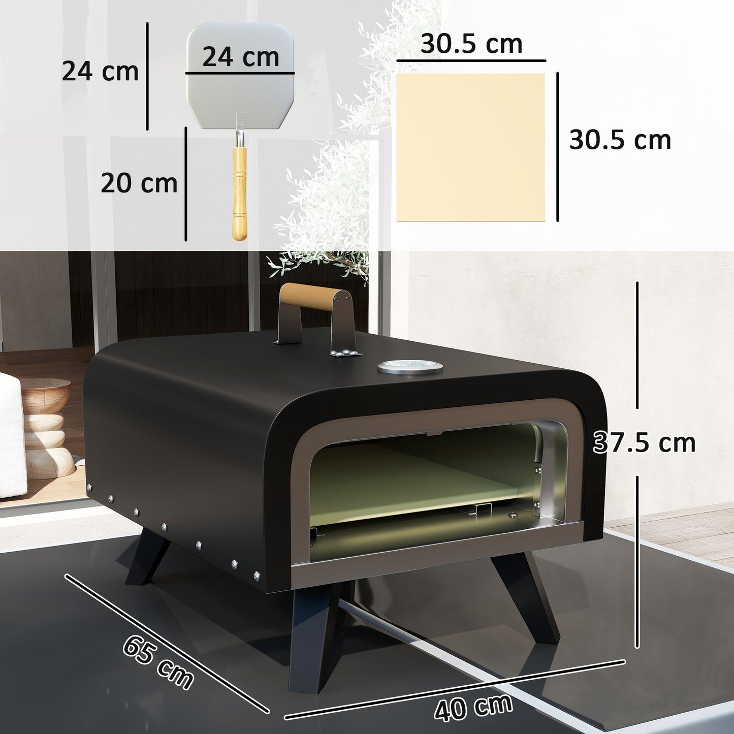 Outsunny Gas Powered 12" Pizza Oven - Black
