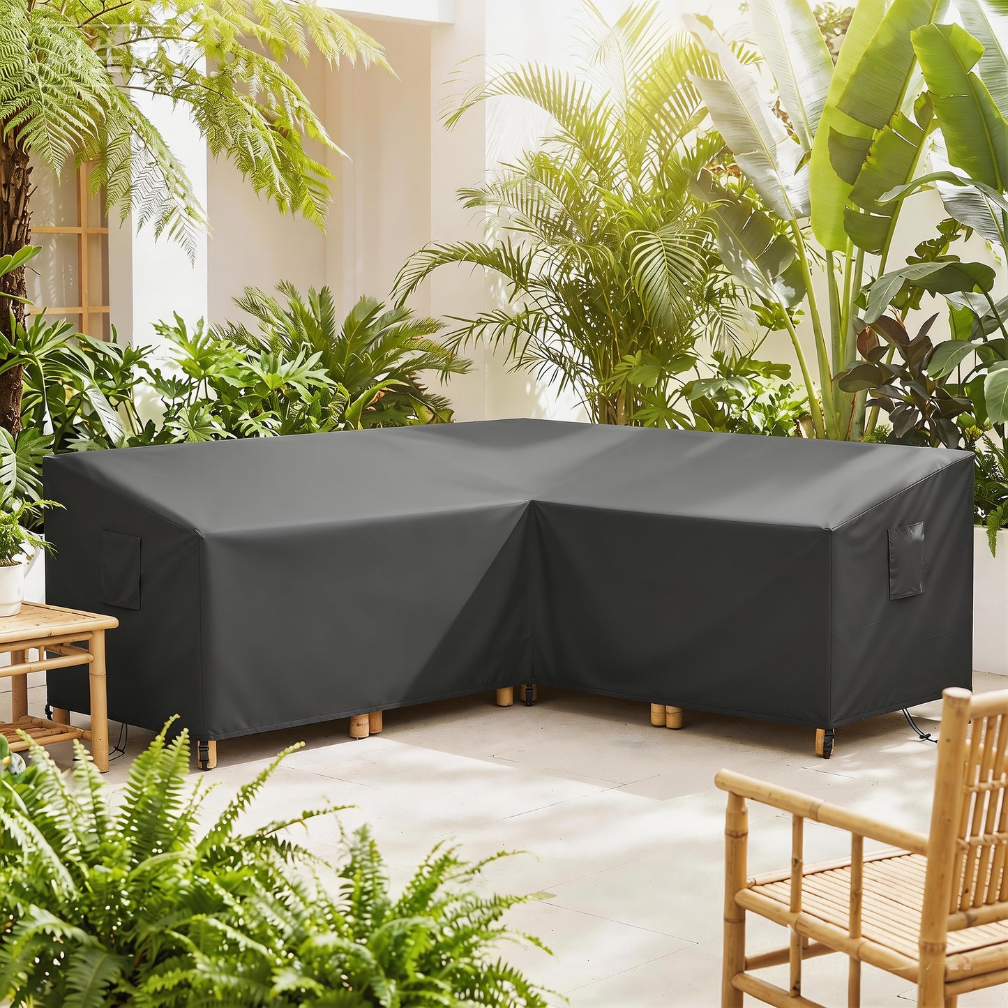 Outsunny V-Shaped Patio Furniture Cover, Waterproof Outdoor V-Shaped Sectional Sofa Cover, Anti-UV with Air Vent, Black