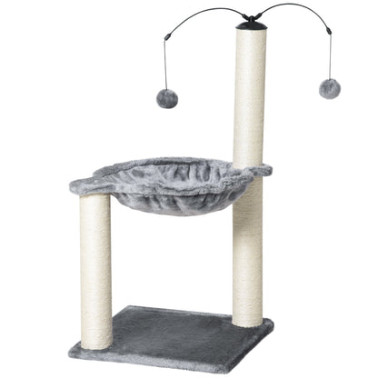 PawHut 83cm Cat Tree Tower for Indoor Cats w/ Sisal Scratching Post Hammock Hanging Toy Activity Centre - Grey