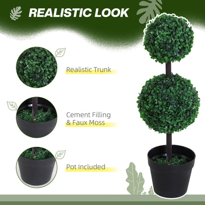 Outsunny Set of 2 Artificial Boxwood Ball Topiary Trees Potted Decorative Plant Indoor DÃ©cor (67cm)