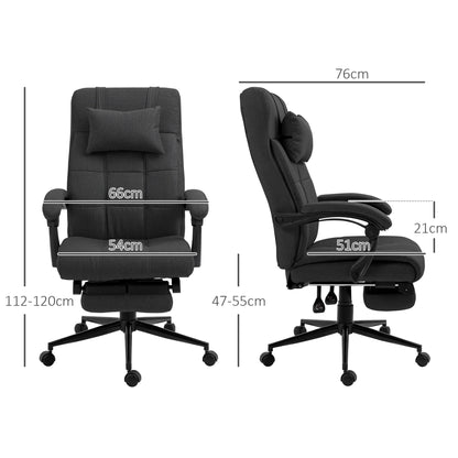 Vinsetto Office Desk Chair with Footrest, Headrest Pillow, Home Office Chair with Reclining Backrest, Swivel Wheels, Black