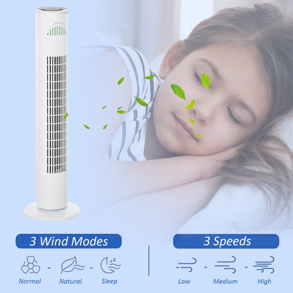 30'' Freestanding Tower Fan, 3 Speed 3 Mode, 10h Timer, 70 Degree Oscillation, LED Light, 5M Remote Controller, White