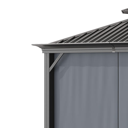 Outsunny 3 x 3.7m Outdoor Hardtop Gazebo Canopy Aluminium Frame with 2-Tier Roof & Mesh Netting Sidewalls for Patio, Grey