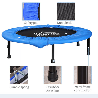 HOMCOM â101 Mini Fitness Trampoline Home Gym Yoga Exercise Rebounder Indoor Outdoor Jumper with Safety Pad, Support Up to 100 KG, Blue and Black