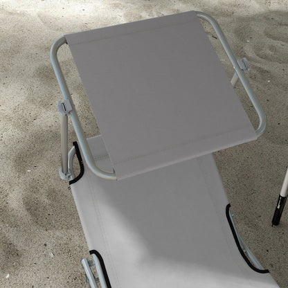 Outdoor Foldable Sun Lounger Set of 2 Reclining Chair With Angle Adjust Sun Shade Awning for Beach, Garden, Patio, Light Grey