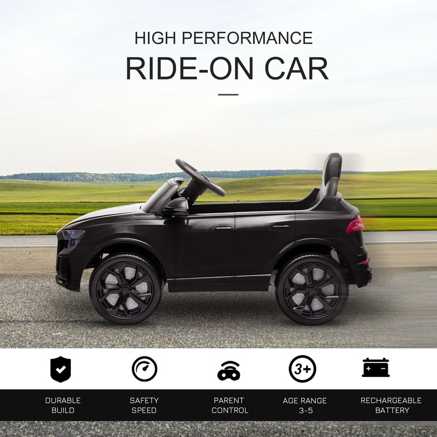 HOMCOM Audi RS Q8 Licensed 6V Kids Electric Ride On Car Toy Car with Remote Control Music Lights USB MP3 for 3-5 Years Old Black