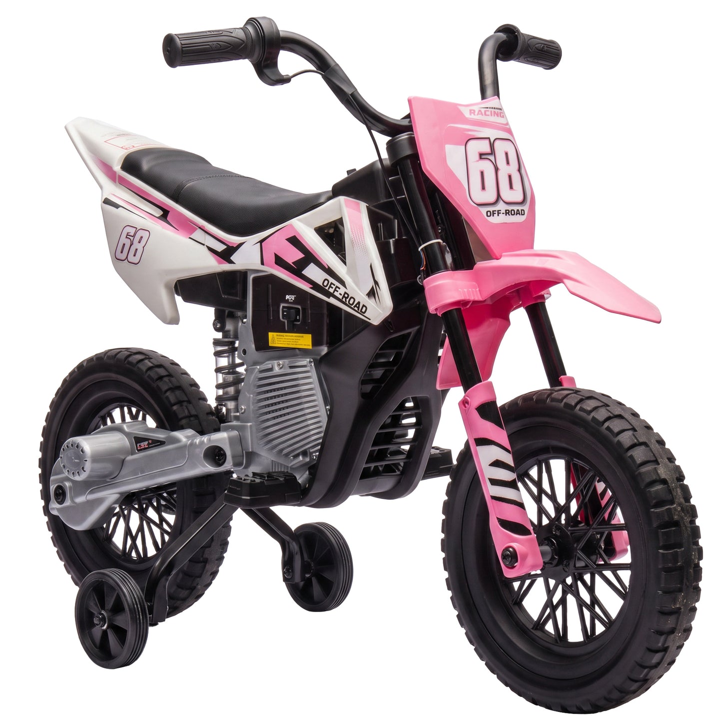 AIYAPLAY Kids Electric Motorcycle, 12V Ride On Motorbike with Training Wheels, Soft Start, Suspension, Music for 3-6 Years, Pink