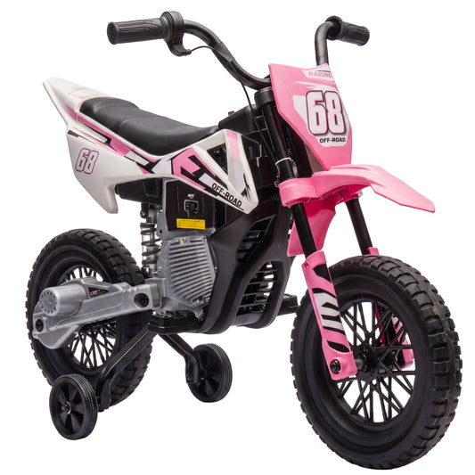 AIYAPLAY Kids Electric Motorcycle, 12V Ride On Motorbike with Training Wheels, Soft Start, Suspension, Music for 3-6 Years, Pink