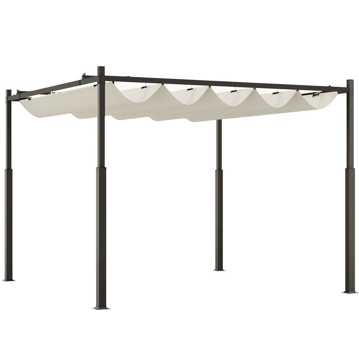 Outsunny 3 x 3(m) Metalowa pergola z rozsuwanym dachem i magnetycznym mocowaniem, zestaw ogrodowych altan ogrodowych z baldachimem przeciwsłonecznym, UPF30+, kolumna metalowa 80 mm, kremowo-biały