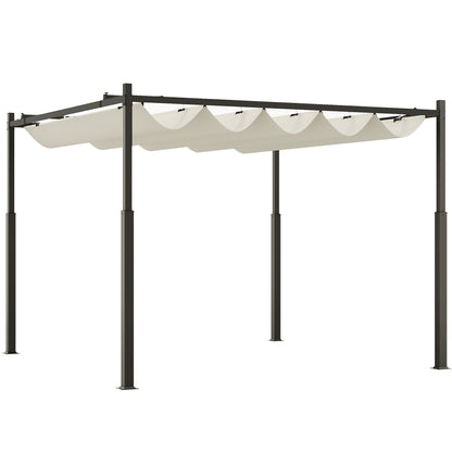 Outsunny 3 x 3(m) Metalowa pergola z rozsuwanym dachem i magnetycznym mocowaniem, zestaw ogrodowych altan ogrodowych z baldachimem przeciwsłonecznym, UPF30+, kolumna metalowa 80 mm, kremowo-biały