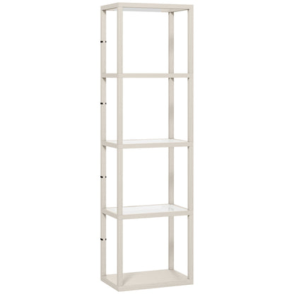 HOMCOM LED Floor Lamp with Glass Shelves, 4 Layers Dimmable Tall Standing Lamp, Modern Column Shelf Floor Light for Living Room, Bedroom, Office, Oak