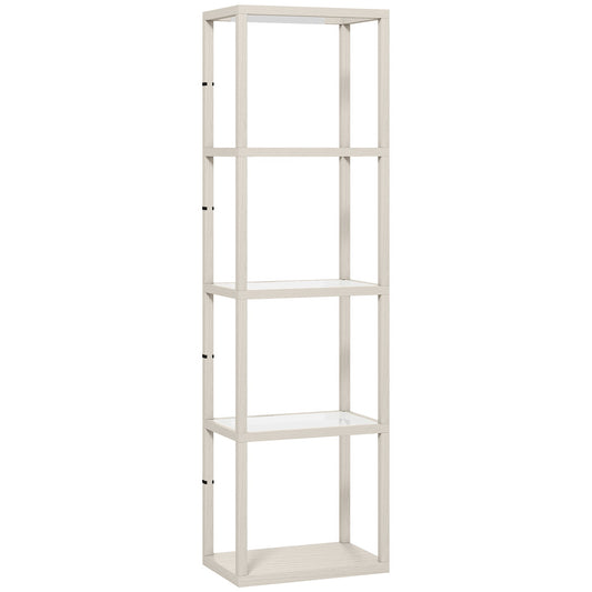 HOMCOM LED Floor Lamp with Glass Shelves, 4 Layers Dimmable Tall Standing Lamp, Modern Column Shelf Floor Light for Living Room, Bedroom, Office, Oak