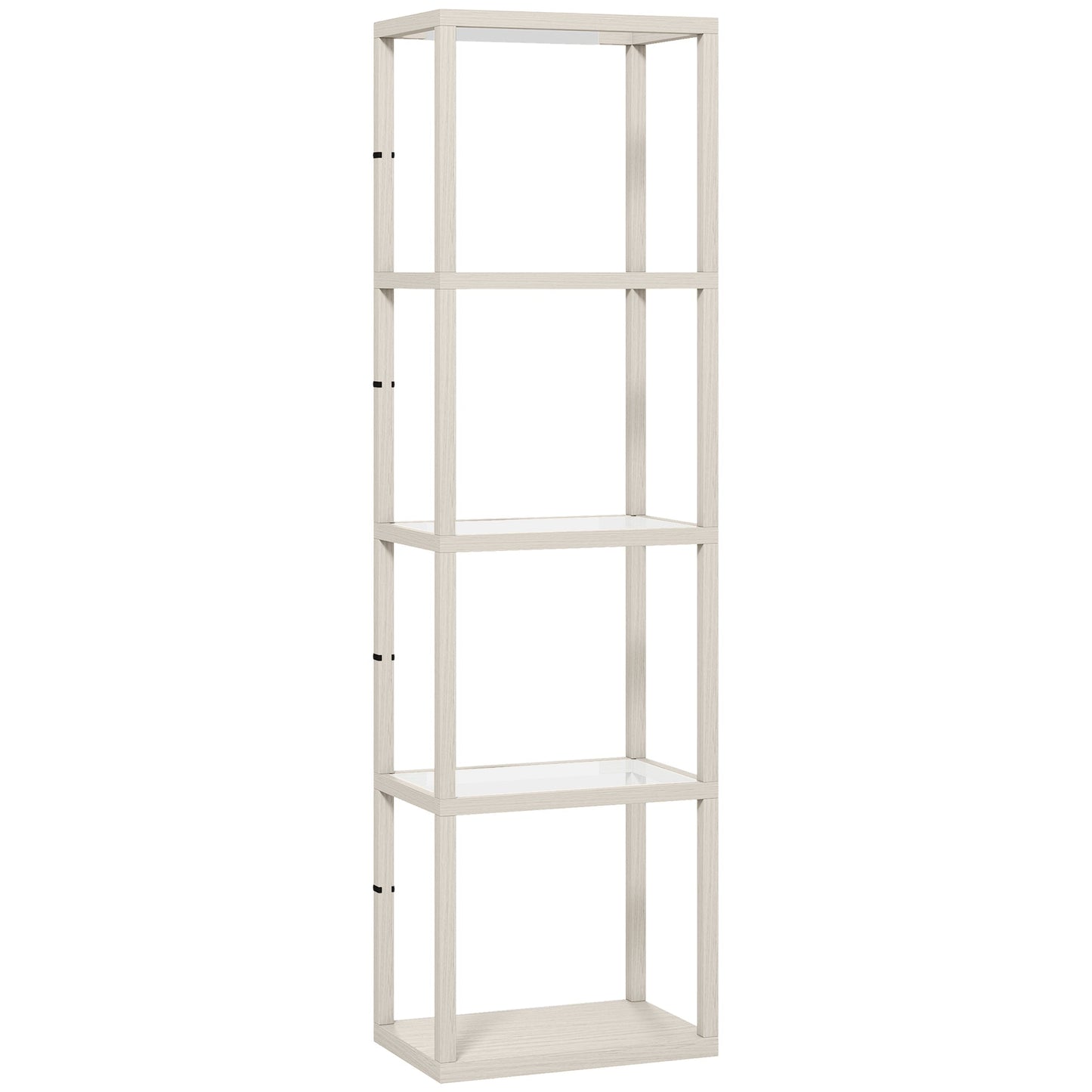 HOMCOM LED Floor Lamp with Glass Shelves, 4 Layers Dimmable Tall Standing Lamp, Modern Column Shelf Floor Light for Living Room, Bedroom, Office, Oak