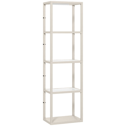HOMCOM LED Floor Lamp with Glass Shelves, 4 Layers Dimmable Tall Standing Lamp, Modern Column Shelf Floor Light for Living Room, Bedroom, Office, Oak