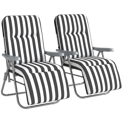 Outsunny Set of 2 Foldable Patio Sun Lounger with Adjustable Backrest and Cushion, Grey and White