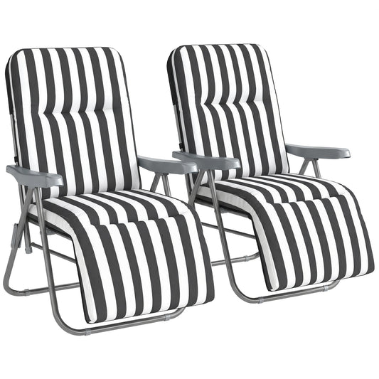 Outsunny Set of 2 Foldable Patio Sun Lounger with Adjustable Backrest and Cushion, Grey and White