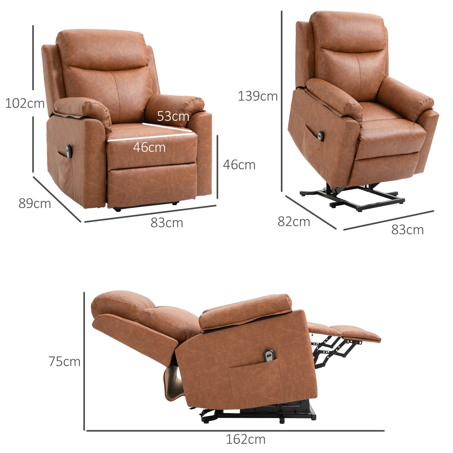 HOMCOM Faux Leather 70√Ç¬∞ Elektryczny fotel Riser Recliner - Brązowy