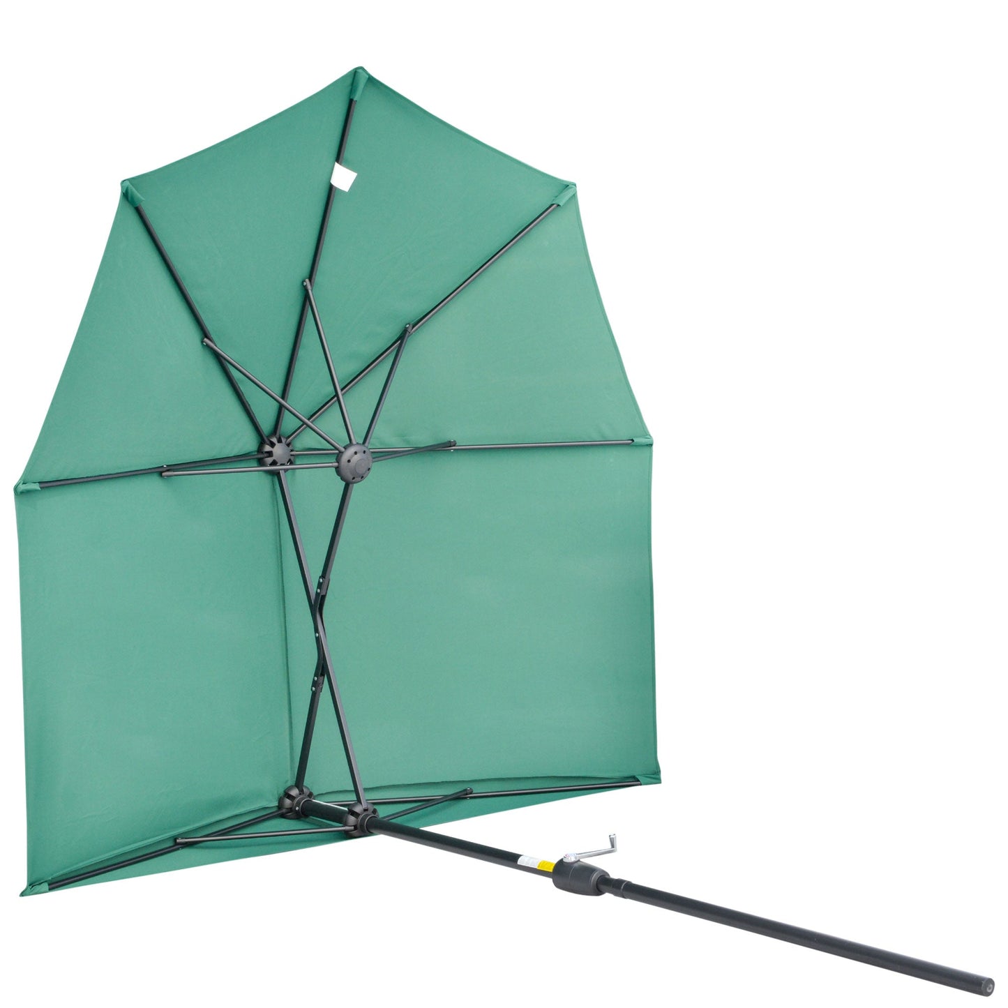 Outsunny 2m Half Parasol Market Umbrella Garden Balcony Parasol with Crank Handle, Base, Double-Sided Canopy, Dark Green