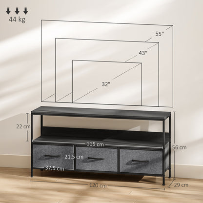 HOMCOM TV Stand Cabinet with 3 Foldable Drawers - Black