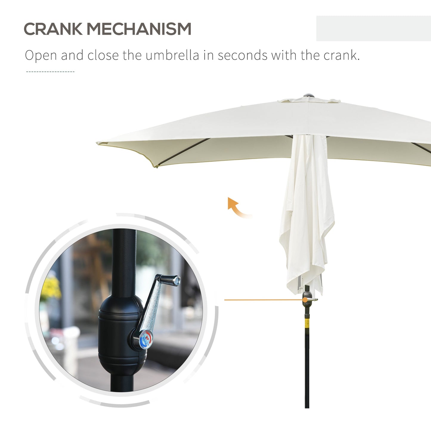 Outsunny 3x2m Garden Parasol Umbrella, Canopy with Aluminum Tilt, Crank Rectangular Sun Shade Steel, Cream White