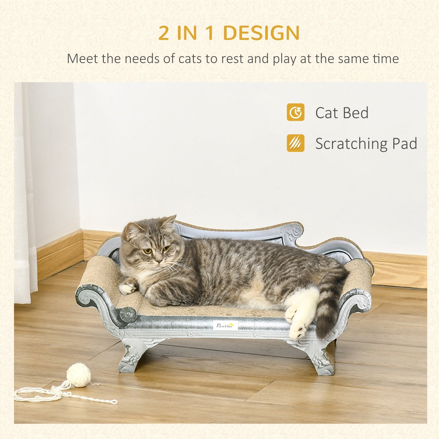 PawHut Cat Scratching Board Cardboard Cat Scratchers Lounger Bed, 60 x 29 x 26.5cm