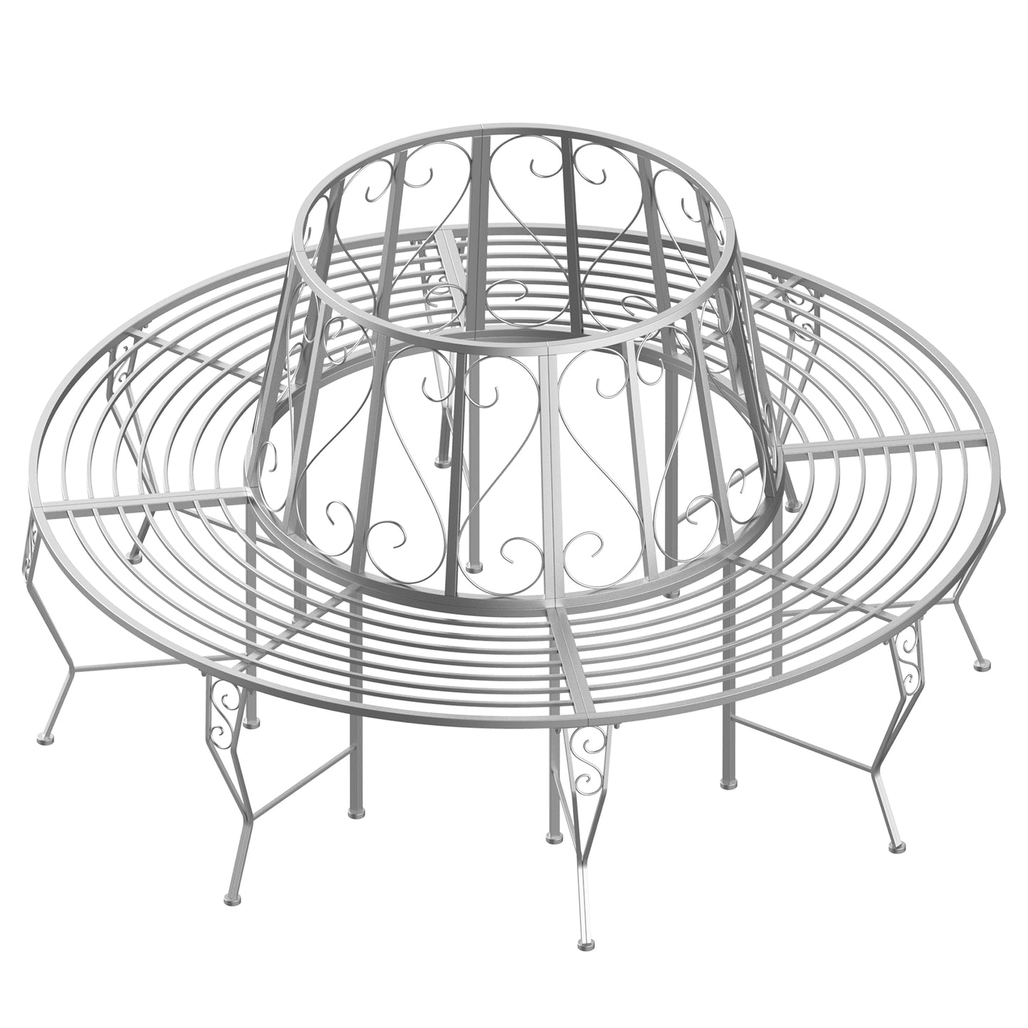 Okrągła ławka ogrodowa Outsunny z metalu, średnica 160 cm, wysokość 90 cm, srebrna