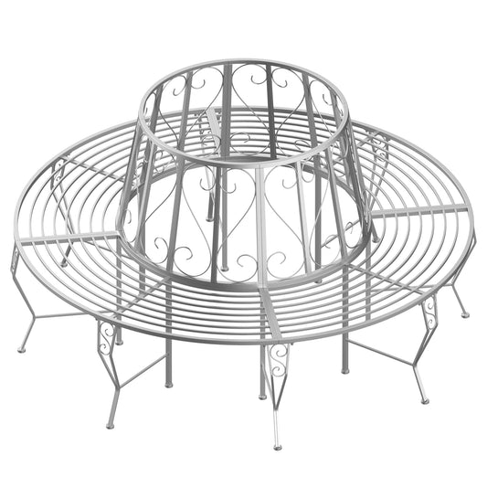 Okrągła ławka ogrodowa Outsunny z metalu, średnica 160 cm, wysokość 90 cm, srebrna
