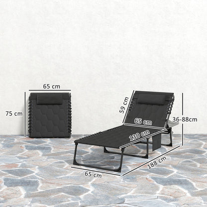 Outsunny Set of Two Sun Loungers, with Five-Position Reclining Backs - Black
