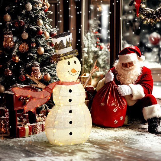 Outsunny 3FT Lighted Christmas Snowman, Waterproof Light up Yard Xmas Decor with 78 Warm-White LED Lights for Indoor Outdoor Garden, White