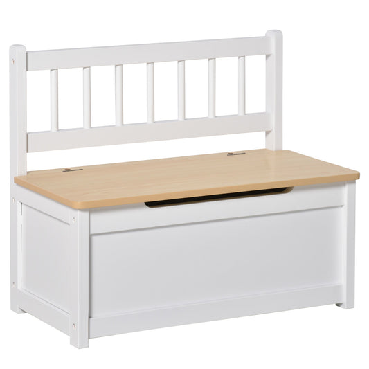 2-IN-1 Wooden Toy Box Seat Bench Storage Chest Cabinet Organizer with Safety Pneumatic Rod 60 x 30 x 50cm White