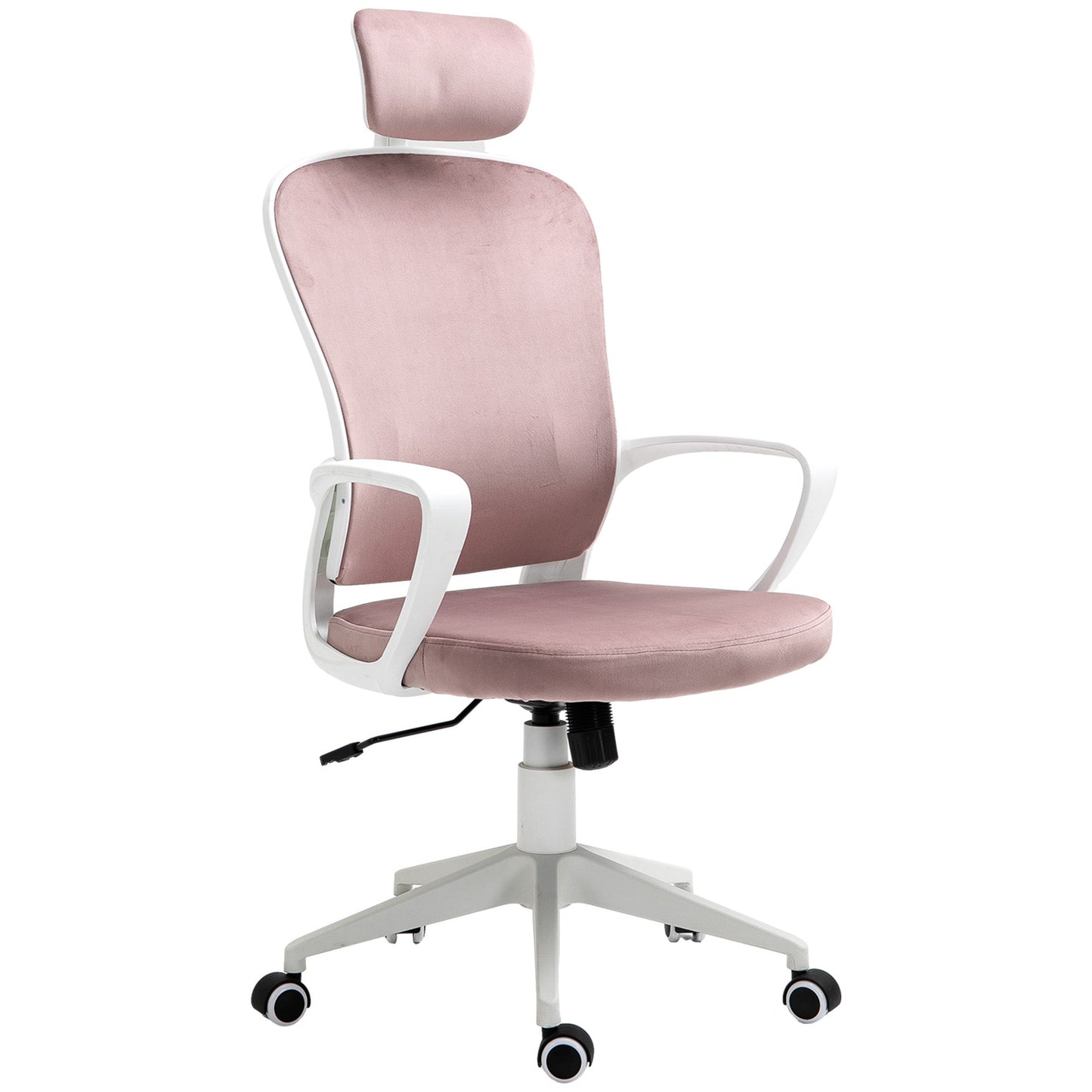 Vinsetto Office Chair, Ergonomic Desk Chair, High Back Velvet Fabric Computer Chair with Adjustable & Liftable Headrest for Home, Pink