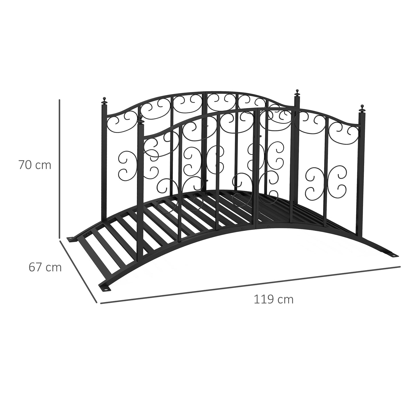 Outsunny 1.2M Metal Decorative Scrollwork Arch Garden Bridge, Black