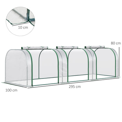 Outsunny PVC Tunnel Green Grow House Stalowa rama do ogrodu na podwórko z drzwiami na suwak 295x100x80 cm, przezroczysty
