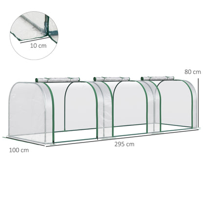 Outsunny PVC Tunnel Green Grow House Stalowa rama do ogrodu na podwórko z drzwiami na suwak 295x100x80 cm, przezroczysty