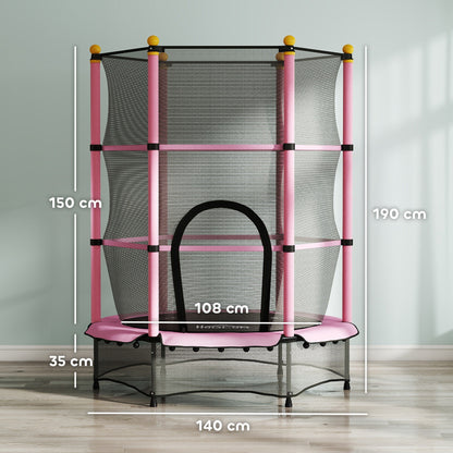 HOMCOM 4.6FT/55" Kids Trampoline with Safety Enclosure, Outdoor Indoor Use, for Ages 3-10 Years, Pink