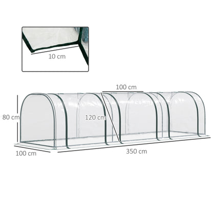 Outsunny Mini Greenhouse, mała szklarnia tunelowa z polietylenu z drzwiami na suwak, stalowa rama do ogrodu na patio, 300 x 100 x 80 cm, przezroczysta