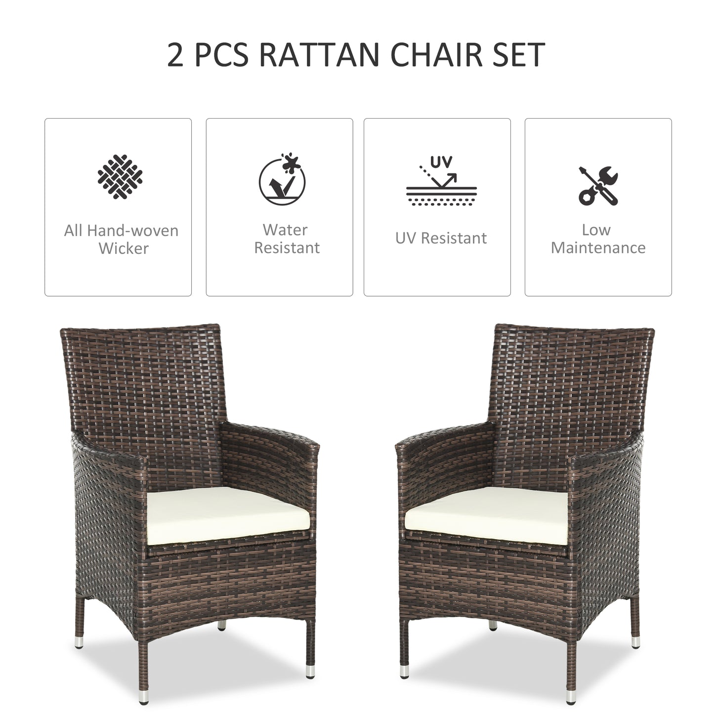 Outsunny 2 PC Outdoor Rattan Fotel Jadalniany Krzesło Ogrodowe Meble Patio Z Podłokietnikami Poduszki Mieszany Brąz