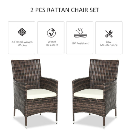 Outsunny 2 PC Outdoor Rattan Fotel Jadalniany Krzesło Ogrodowe Meble Patio Z Podłokietnikami Poduszki Mieszany Brąz