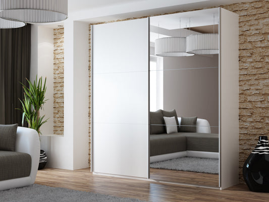 White Mirrored Sliding Door Wardrobe 200cm – OXFORD