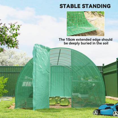 Outsunny Large Polytunnel Walk In Greenhouse, Plant Gardening Tunnel Green House with Metal Hinged Door, Galvanised Steel Frame & Mesh Windows, Green (3 x 6 m)