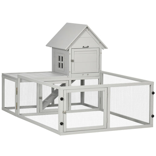 PawHut Indoor Rabbit Hutch, klatka dla świnki morskiej, z wysuwaną tacką, duży ogrodzony obszar - jasnoszary