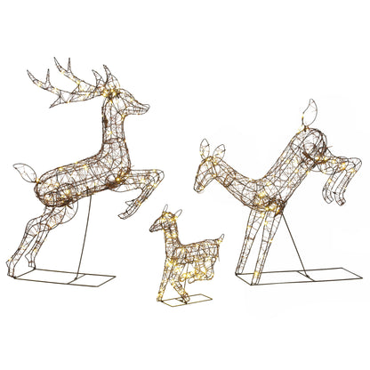 Outsunny 3-Piece Light Up Deer Family Set of 3, Lighted Reindeer Christmas Decorations Outdoor with 200 LED Lights, Brown