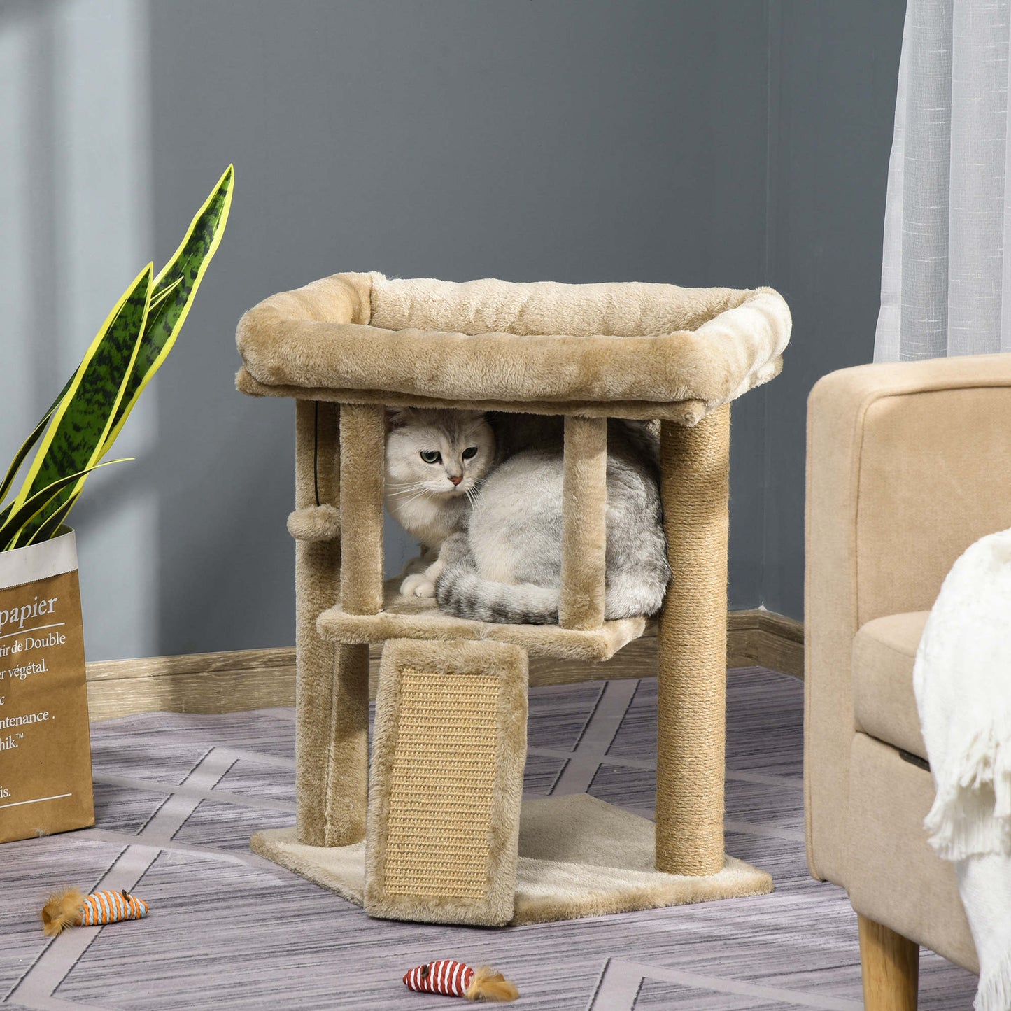 PawHut Cat Tree Tower for Indoor Cats Cat Scratching Post Climbing Activity Centre w/Jute Scratching Pad, Toy Ball, Cat House - Coffee