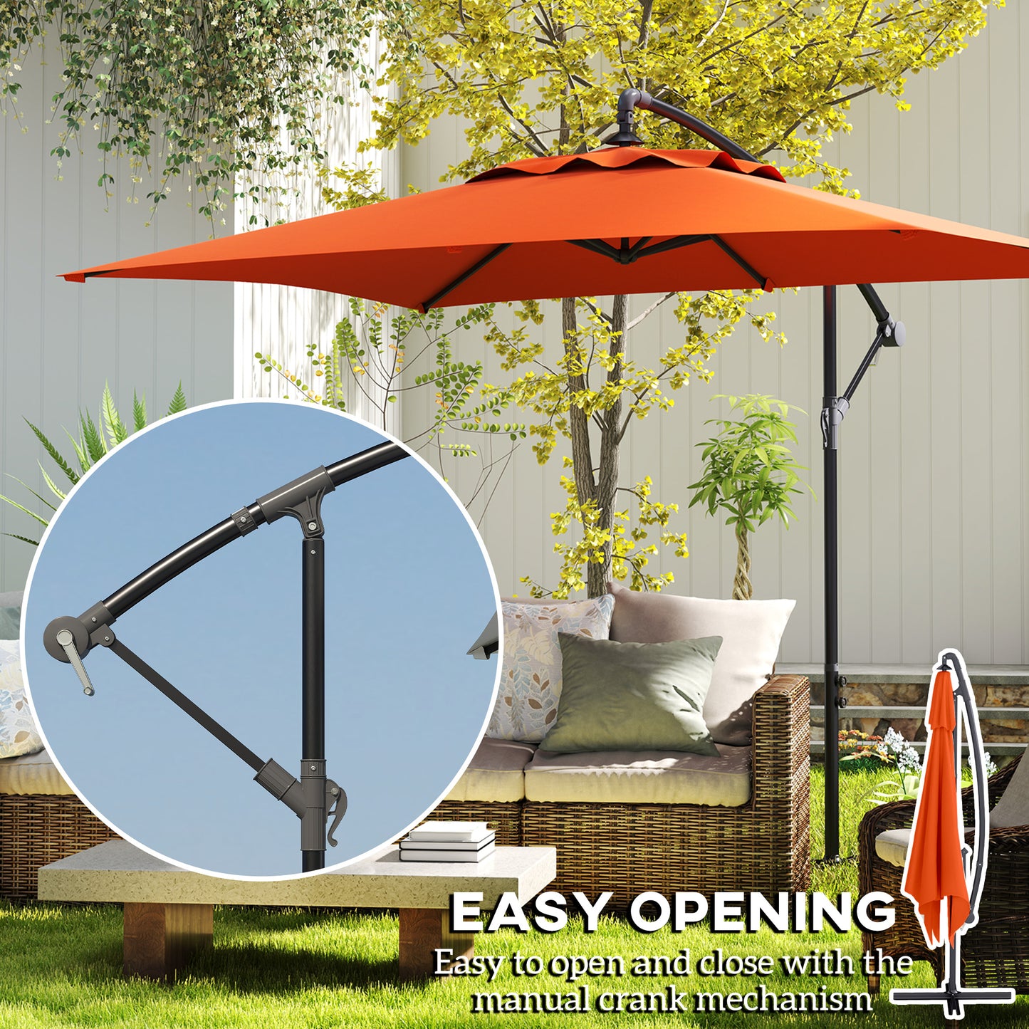 Outsunny 3(m) Parasol wysięgnikowy z podstawą poprzeczną - pomarańczowy