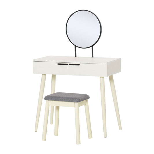 HOMCOM Dressing Table with Mirror and Stool, Vanity Makeup Desk Set with 2 Drawers, Cushioned Stool and Make-up Organiser for Bedroom and Dressing Room, 80 x 40 x 123 cm, White