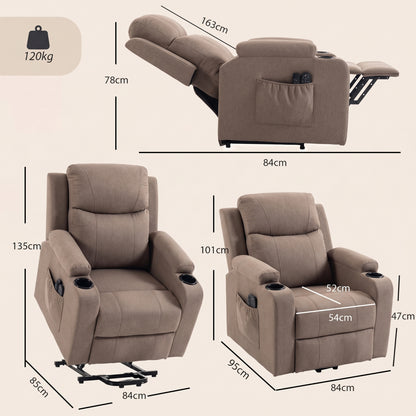 HOMCOM Riser Recliner Chair with Massage and Heat, Linen Electric Lift Armchair for Elderly with Spring Cushion, Brown