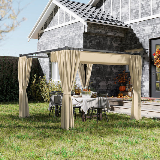 Outsunny 3 x 3m Rozsuwana pergola dachowa z zasłonami - Khaki